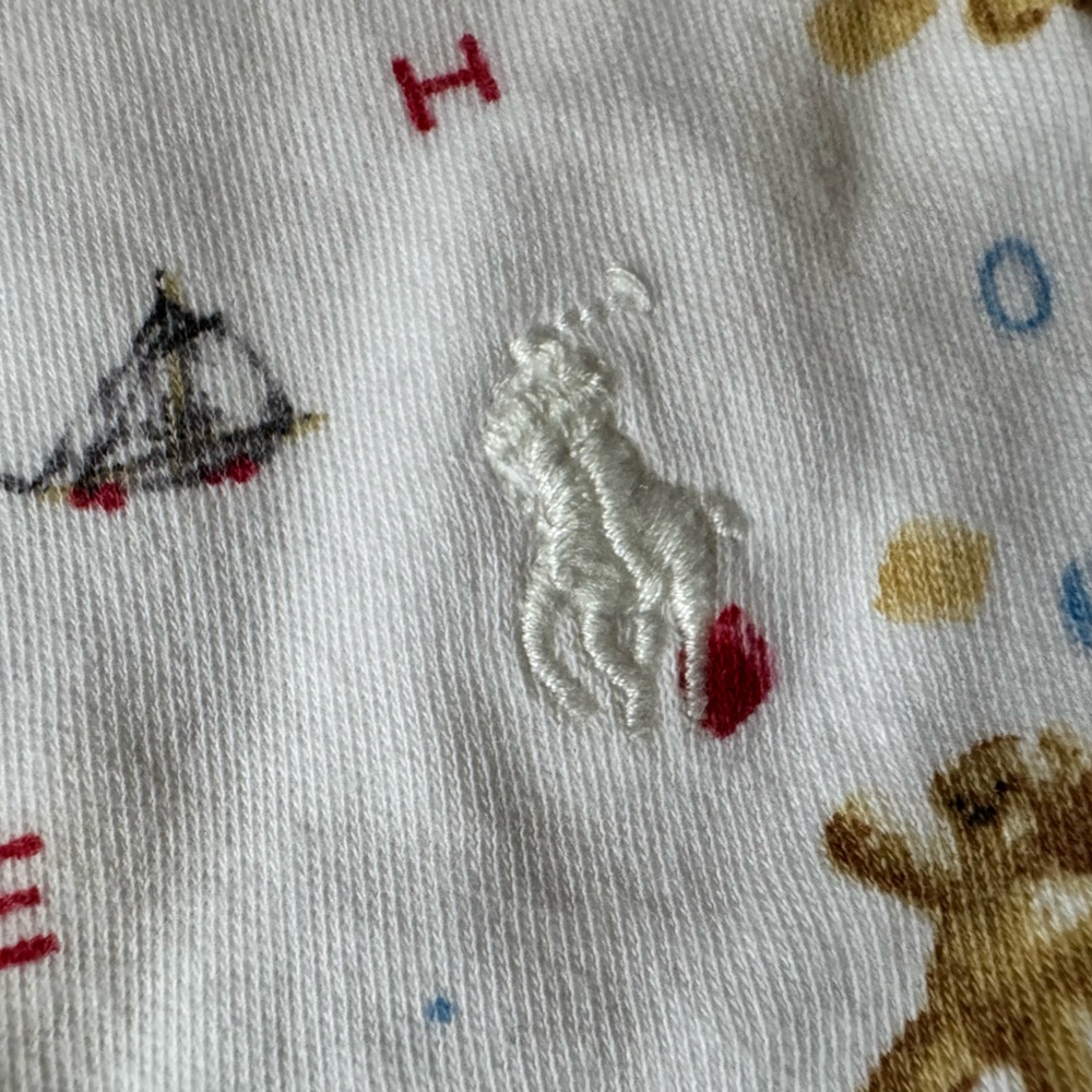 Ralph Lauren Baby Boy All Cotton Shorttall Romper w Polo Bear Alphabet Print 9 M - Picture 6 of 11